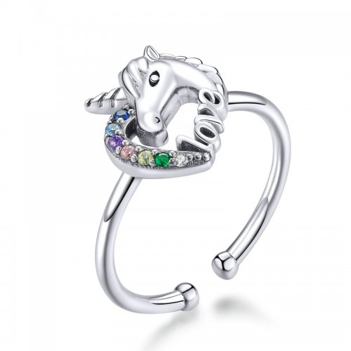Anillo abierto de estilo Pandora con unicornio de ensueño - SCR644
