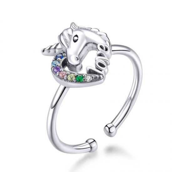 Anillo abierto de estilo Pandora con unicornio de ensueño - SCR644 - Haga click en la imagen para cerrar