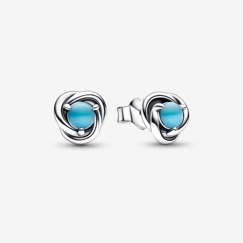 Pendientes de Botón de Círculo de Eternidad Turquesa Azul de PANDORA para Diciembre - 292335C02