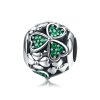 Pulsera de estilo Pandora con colgante de trébol verde de plata - SCC964