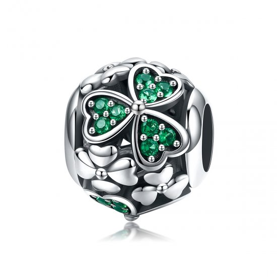 Pulsera de estilo Pandora con colgante de trébol verde de plata - SCC964 - Haga click en la imagen para cerrar