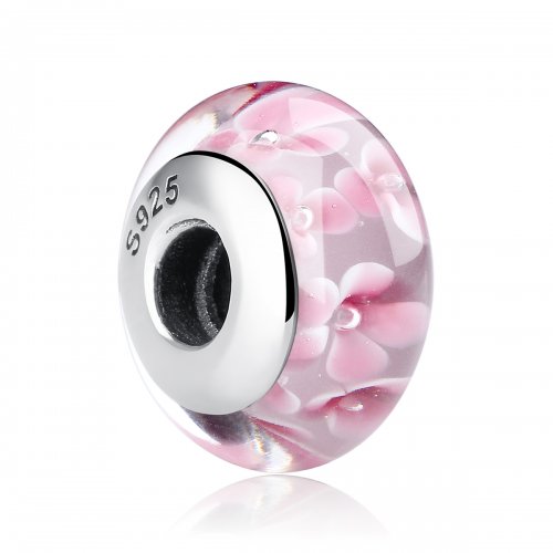 Charm de vidrio Murano con flores rosadas al estilo de Pandora - SCZ008
