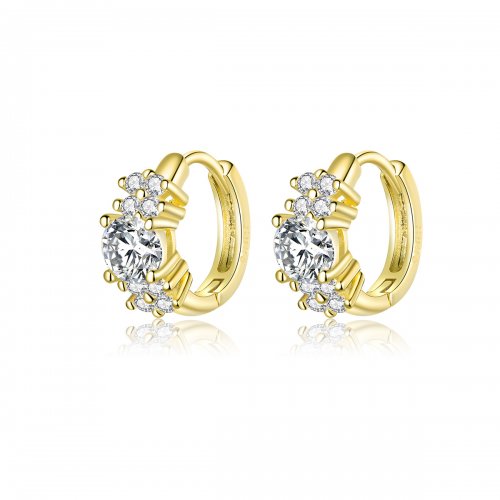 Pendientes de argolla estilo Pandora plateados y bañados en oro con brillo romántico - SCE485-B