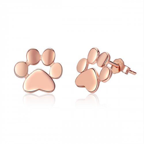 Aretes con forma de pata de gato linda en oro rosa estilo Pandora - SCE407-3