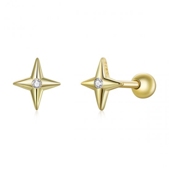 Estilo Pandora Pendientes de Estrella Dorada Chapados en Oro de 18 quilates - SCE1117 - Haga click en la imagen para cerrar
