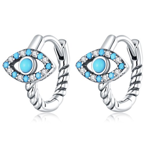 Aretes de aro con estilo Pandora con ojo de diablo turquesa - SCE1418