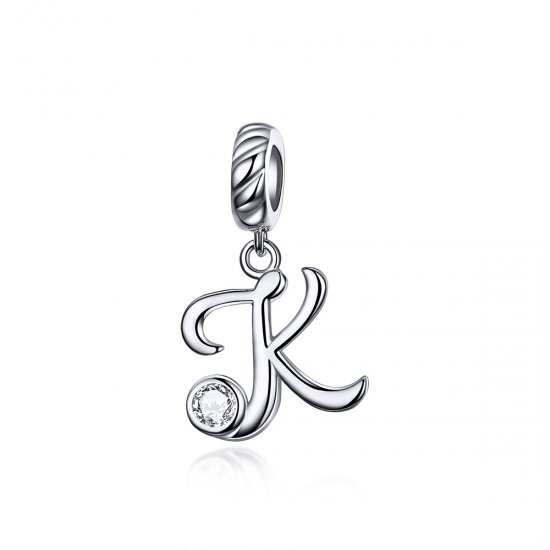 Pendiente colgante de letra K en estilo Pandora de plata - SCC1183-K - Haga click en la imagen para cerrar