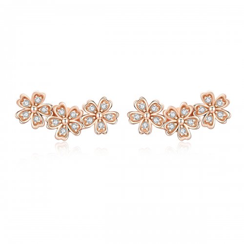 Aretes de botón estilo Pandora en color oro rosa presentan un diseño sencillo de margaritas - SCE419-C Aretes de botón estilo Pandora en color oro rosa presentan un diseño sencillo de margaritas - SCE419-C