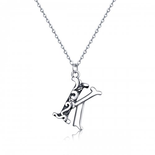 Collar de Plata al Estilo Pandora con Letra K de la Suerte - SCN403