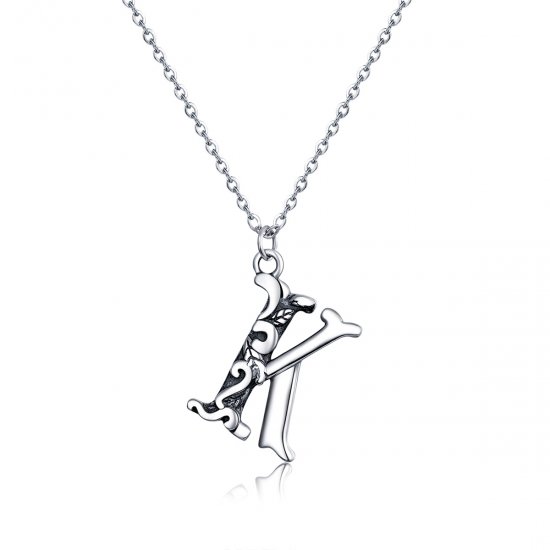 Collar de Plata al Estilo Pandora con Letra K de la Suerte - SCN403 - Haga click en la imagen para cerrar