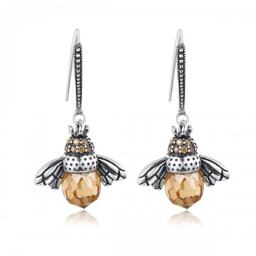 Pendientes colgantes de abeja de plata estilo Pandora - SCE149