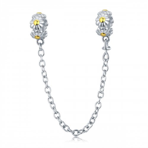 Pulsera de seguridad estilo Pandora de dos tonos con cadena de margaritas - SCC618