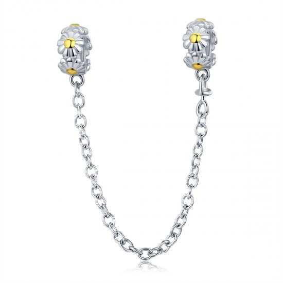 Pulsera de seguridad estilo Pandora de dos tonos con cadena de margaritas - SCC618 - Haga click en la imagen para cerrar