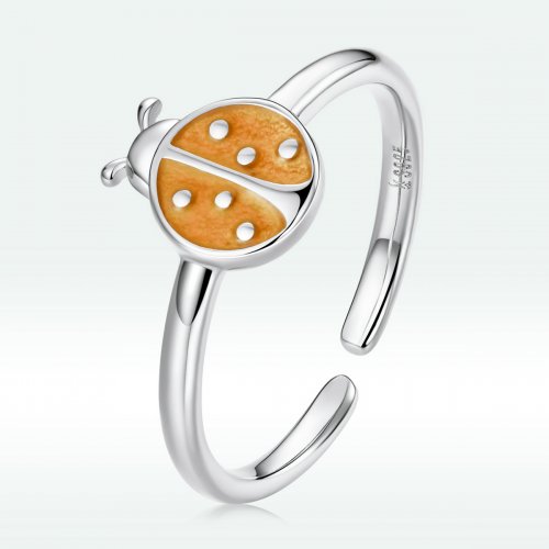 Anillo abierto estilo Pandora con mariquita naranja - SCR774