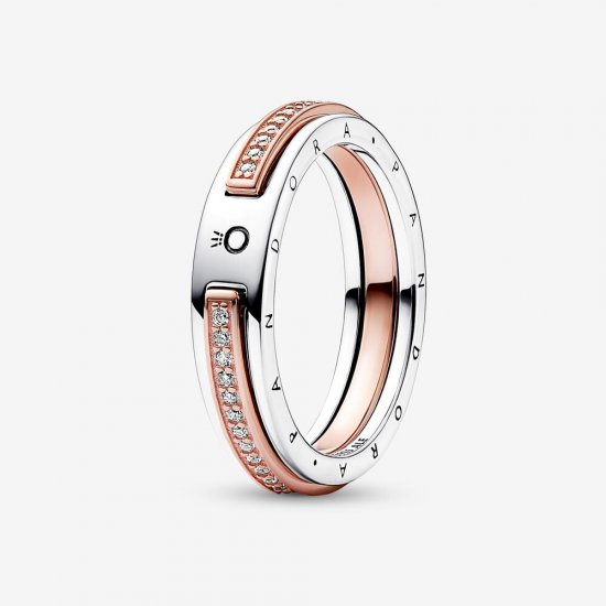 Anillo Logo y Pavé en Dos Tonos Pandora Signature - 182773C01 - Haga click en la imagen para cerrar