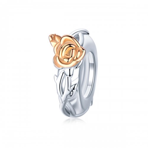 Pandora Style Charm de Espaciador en Dos Tonos Bicolor de Amante de Flores de Rosa - BSC146