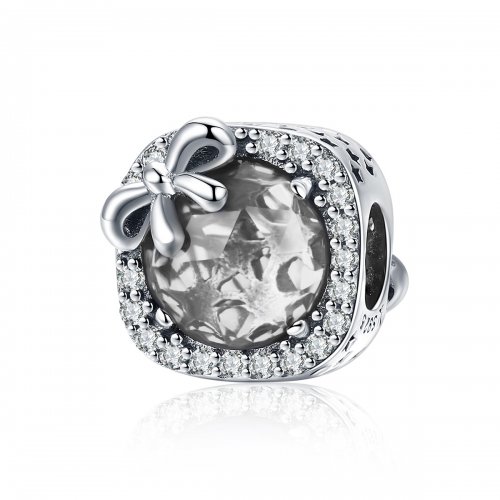 Charm de plata con lazo de pavé estilo Pandora - SCC1058-Wh