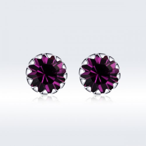 Pendientes de tuerca estilo Pandora de plata con piedra de nacimiento de febrero - SCE862-2