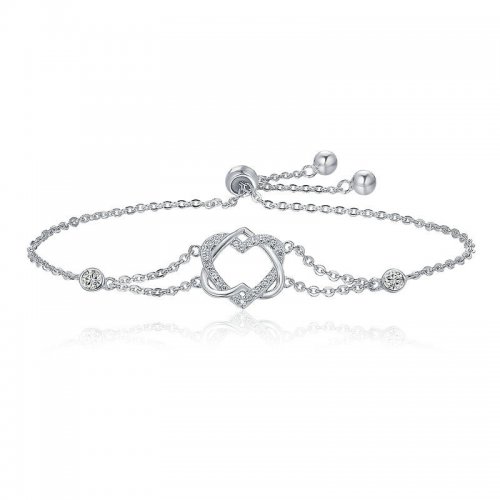 Pulsera deslizante de aniversario en plata con diseño estilo Pandora y cardiógrafo de amor - SCB022