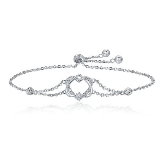 Pulsera deslizante de aniversario en plata con diseño estilo Pandora y cardiógrafo de amor - SCB022 - Haga click en la imagen para cerrar