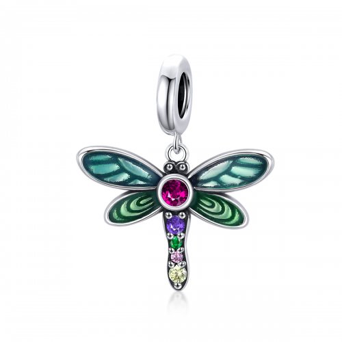 Pendiente de plata estilo Pandora con colgante de libélula brillante - SCC1706