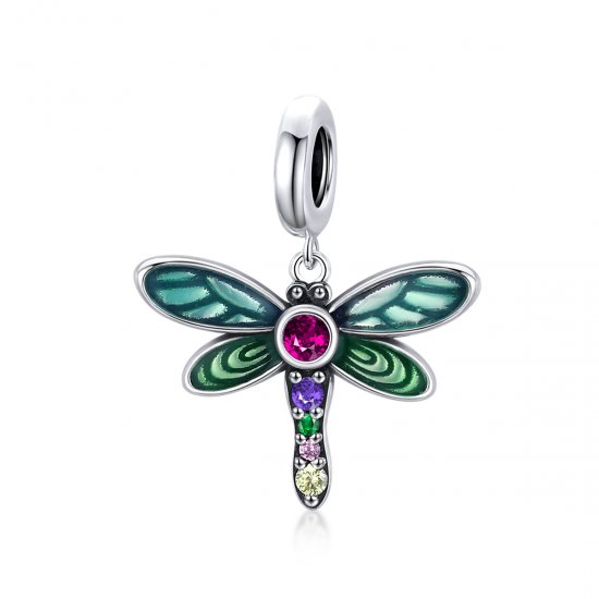 Pendiente de plata estilo Pandora con colgante de libélula brillante - SCC1706 - Haga click en la imagen para cerrar