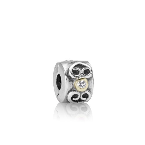 Clip en plata de ley y oro Doble corazon PANDORA