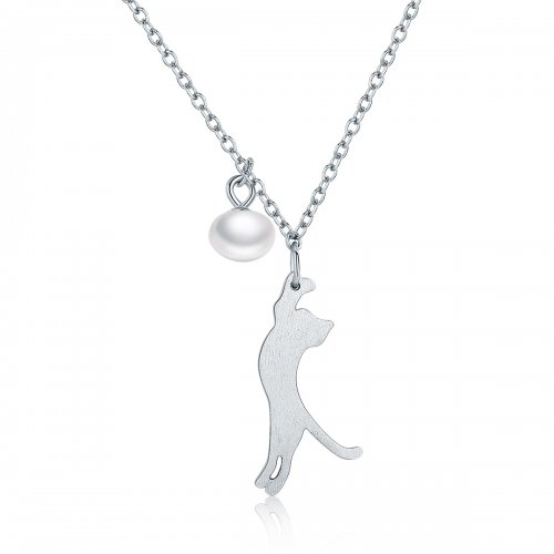 Collar de Plata estilo Pandora con Colgante de Gatito Juguetón - SCN175