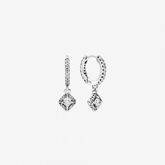 Aretes de aro PANDORA Square Sparkle - 298503C01 - Haga click en la imagen para cerrar