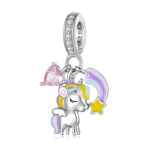 Colgante estilo Pandora con unicornio arcoíris - SCC2468