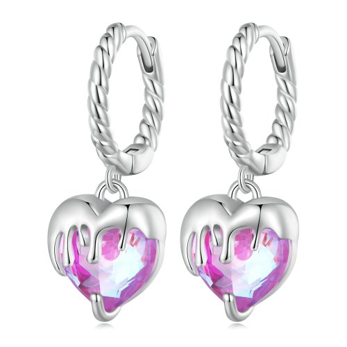 Aretes de argolla con corazón fundiéndose al estilo Pandora - BSE833