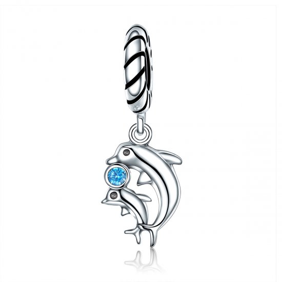 Pendiente colgante de delfín plateado estilo Pandora - SCC264 - Haga click en la imagen para cerrar