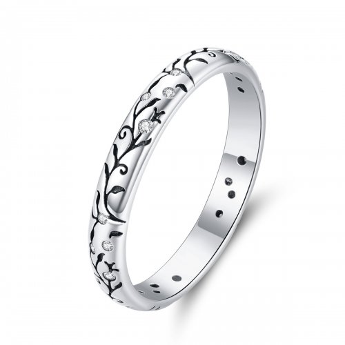 Anillo estilo Pandora de plata vintage con diseño de vid - SCR659