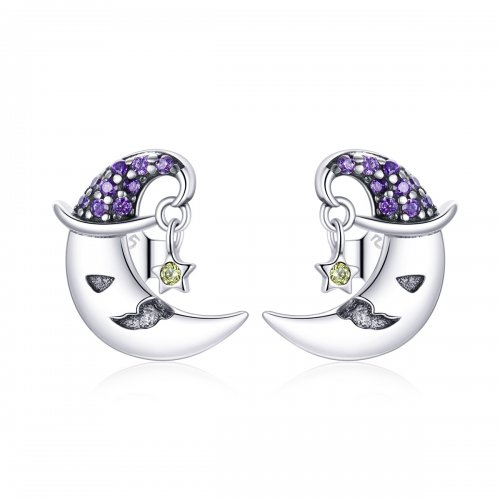 Pendientes de Luna de Estilo Pandora con Dibujos Animados - SCE954