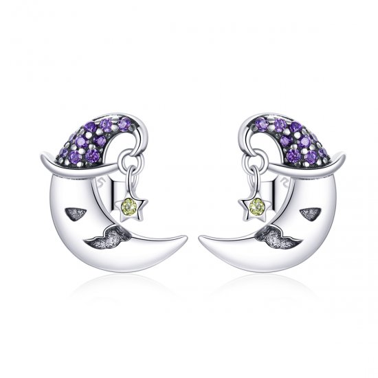 Pendientes de Luna de Estilo Pandora con Dibujos Animados - SCE954 - Haga click en la imagen para cerrar