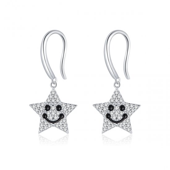 Pendientes colgantes de estilo Pandora con sonrisa y estrella - SCE946 - Haga click en la imagen para cerrar