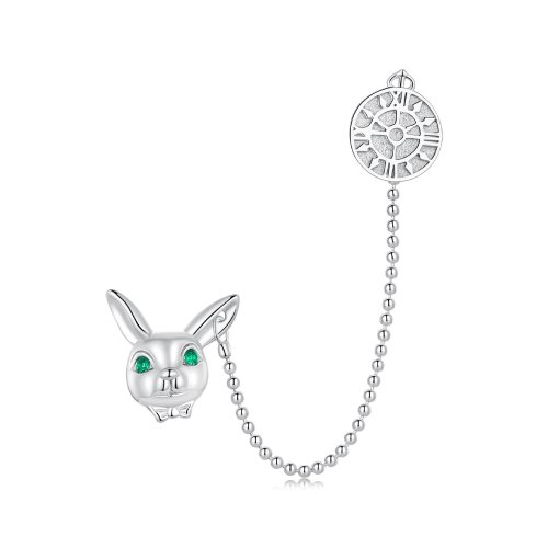 Pendientes de Estilo Pandora con Reloj de Conejo Blanco - SCE1617