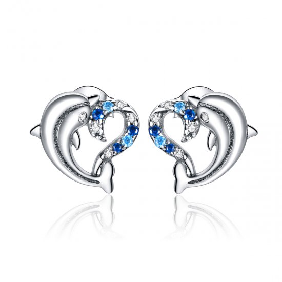 Pendientes de botón de estilo Pandora con delfines plateados - SCE930 - Haga click en la imagen para cerrar