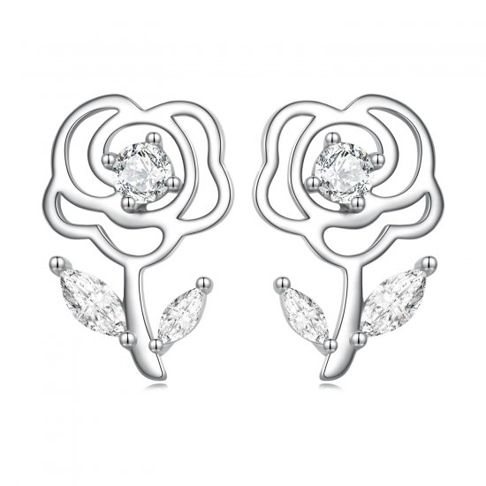 Pendientes de botón estilo Pandora con rosas - BSE714 - Haga click en la imagen para cerrar
