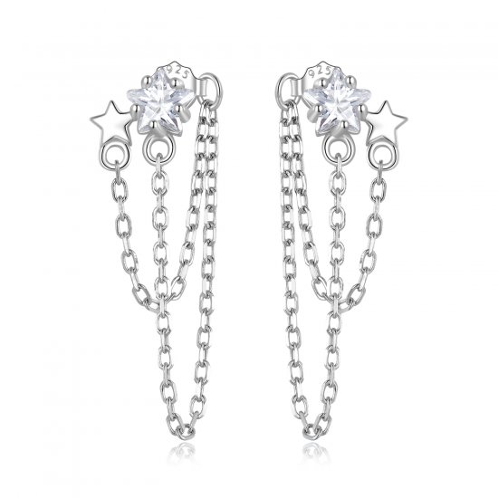 Pendientes colgantes de borlas estilo Pandora con estrellas - BSE709 - Haga click en la imagen para cerrar
