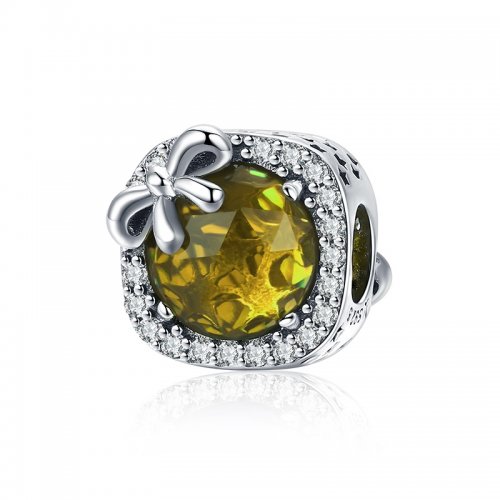 Charm de lazo amarillo con pavé de plata estilo Pandora - SCC1058-Ye Charm de lazo amarillo con pavé de plata estilo Pandora - SCC1058-Ye