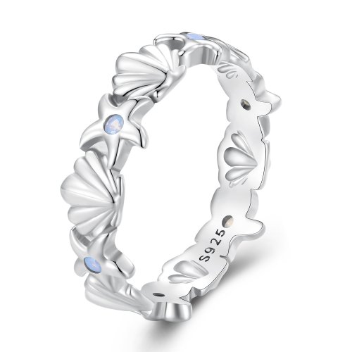 Anillo estilo Pandora con estrella de mar y concha - BSR430