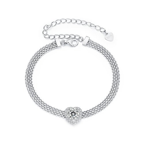 Pulsera trenzada con moissanita en forma de corazón estilo PANDORA (con un certificado) - MSB019