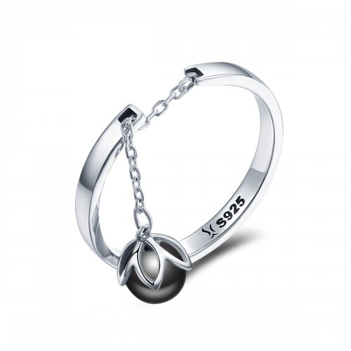 Anillo ajustable de estilo Pandora con lágrimas de flores de plata - SCR314