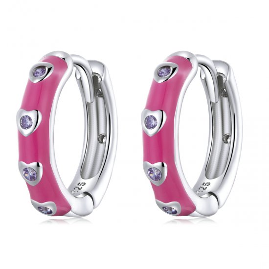 Aros de aro estilo Pandora con diseño de amor sencillo - BSE595 - Haga click en la imagen para cerrar