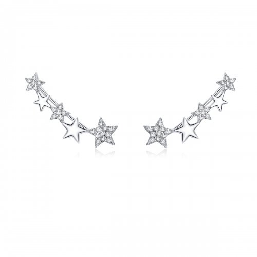 Pendientes de Estrella Brillante de Plata al Estilo Pandora - BSE351