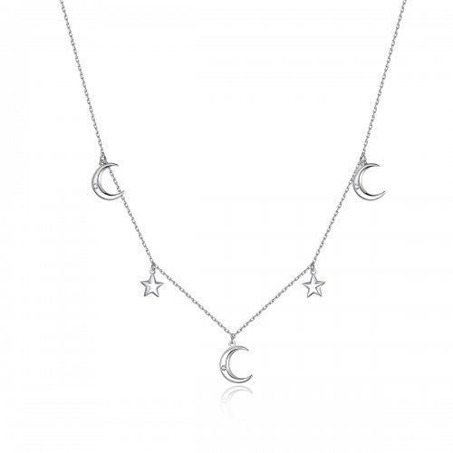 Collar con colgante de luna y estrella estilo Pandora en plata - SCN411