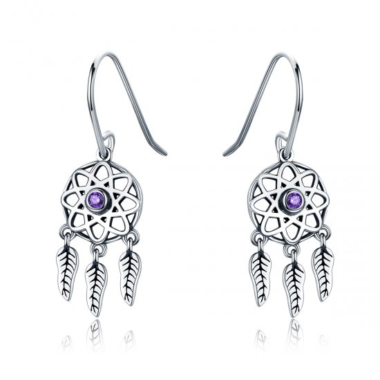 Pendientes colgantes de estilo Pandora en plata con atrapasueños - SCE394 - Haga click en la imagen para cerrar