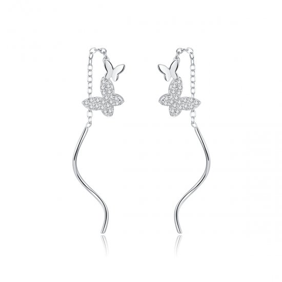 Pendientes colgantes de mariposas voladoras de estilo Pandora en plata - BSE436 - Haga click en la imagen para cerrar