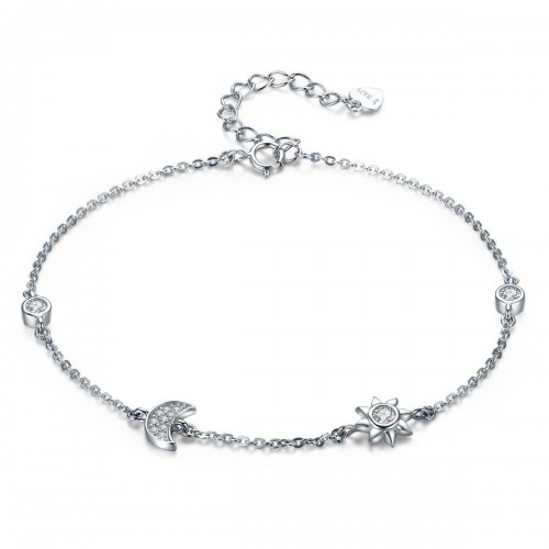 Pulsera deslizable con cadena de luna, sol y estrellas de estilo Pandora en plata - SCB081
